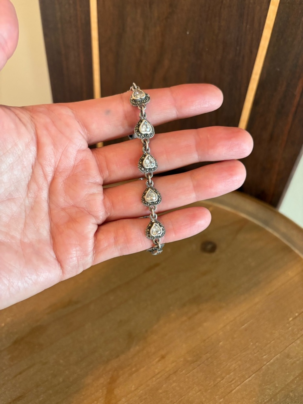 Sterling Silver Heart Shaped Crystal Bracelet 8” - Picture 3 of 7